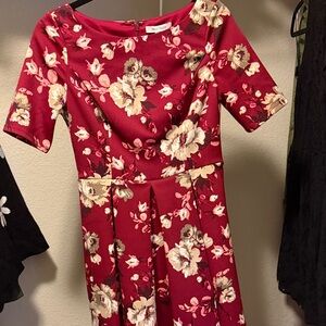 White House Black Market Burgundy Floral Dress